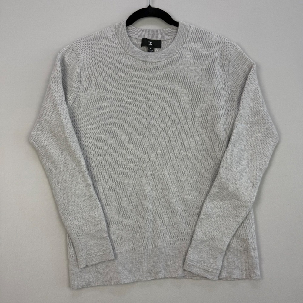 Banana Republic 100% Wool Crew Neck Sweater Textured Extra Fine Merino Gray Med